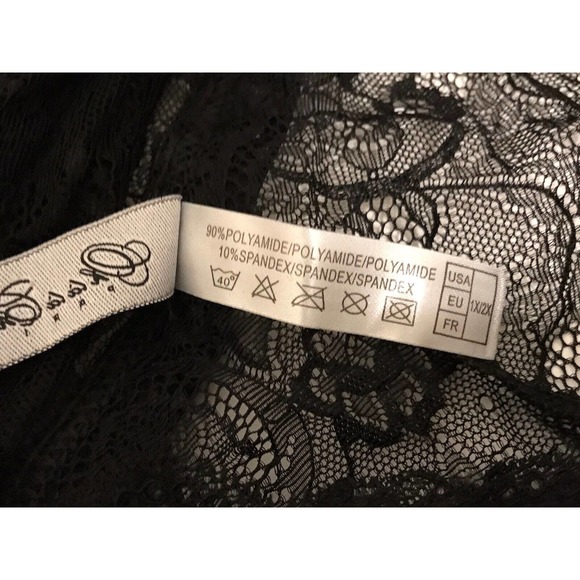 Plunging Lace Halter Teddy with Halter Back, Sexy Lingerie, Black, Size 1X-2X - Picture 8 of 15